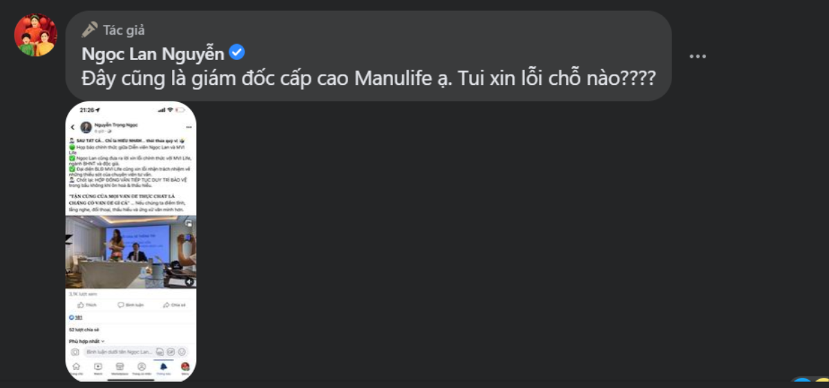 Vừa cười tươi ôm thắm thiết CEO bảo hiểm, Ngọc Lan lại cãi tay đôi trên MXH với Giám đốc cấp cao Manulife Ảnh 4