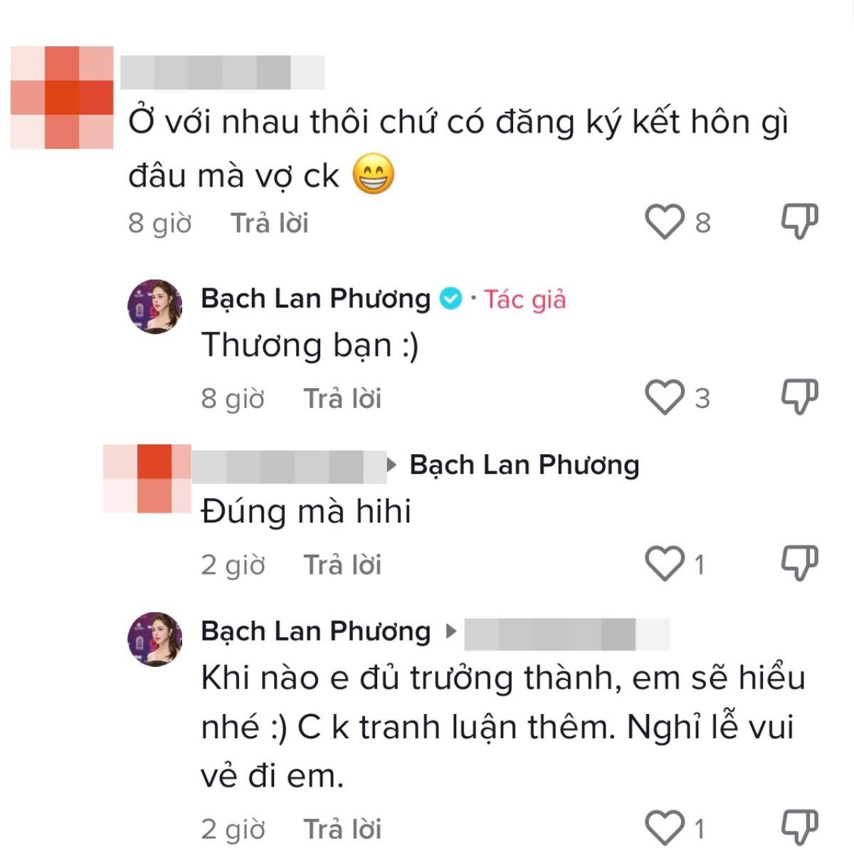 Bị cà khịa chuyện đăng kí kết hôn với Huỳnh Anh, Bạch Lan Phương đáp trả ra sao? Ảnh 1