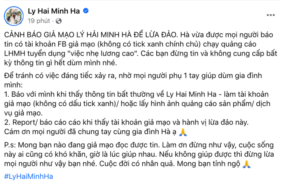 Lý Hải - Minh Hà 'gặp biến', đăng đàn cầu xin: 'Đừng như vậy, cuộc đời có nhân quả, mong bạn tỉnh ngộ' Ảnh 1