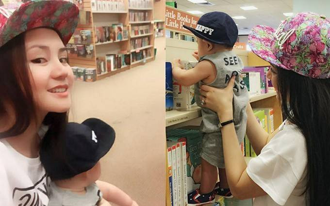 Vy Oanh đưa con trai bụ bẫm đi nhà sách Ảnh 2