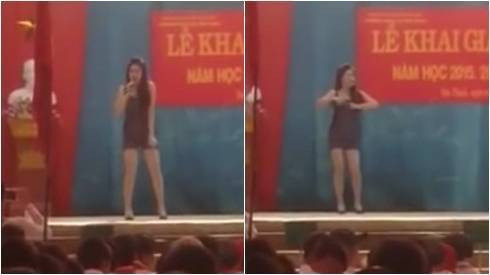 Choáng với cô gái mặc váy ngắn, nhảy uốn éo trong lễ khai giảng cấp 2 Ảnh 2