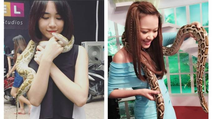 Hòa Minzy, Băng Di đọ độ 'liều' khi quấn trăn quanh cổ Ảnh 2