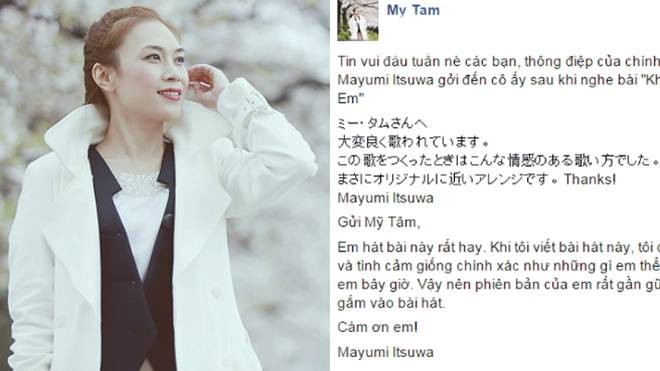 Mỹ Tâm được tác giả Nhật cảm ơn vì cover bài hát Ảnh 2