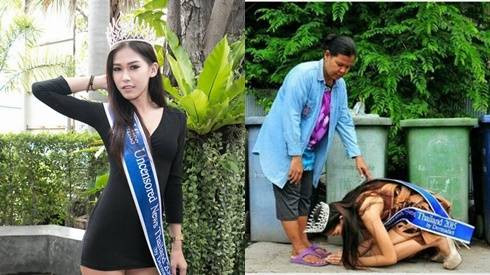 Hoa hậu Thái Lan quỳ lạy trước người mẹ làm nghề nhặt rác Ảnh 2