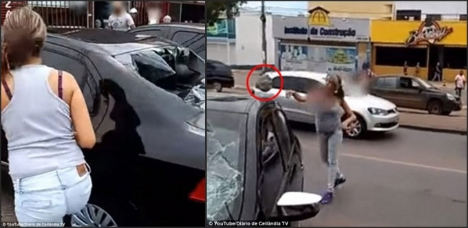 Phát hiện chồng ăn trưa với nhân tình, vợ mang bầu tức giận phá nát xe ô tô Ảnh 2