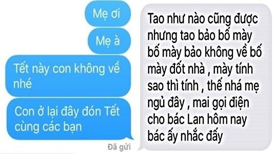 Phản ứng 'bá đạo' của các bậc phụ huynh khi nhận tin nhắn 'Tết này con không về' Ảnh 2