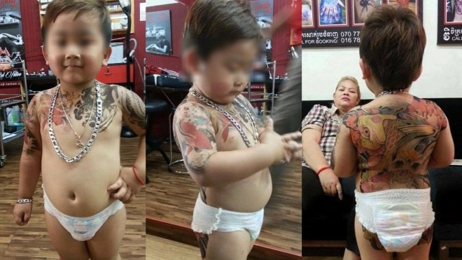 Xuất hiện cậu bé còn đóng bỉm đã xăm trổ như xã hội đen làm các mẹ 'choáng váng' Ảnh 2