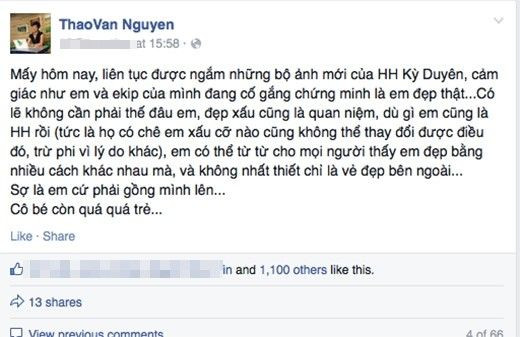 Tuy nhiên, cô lại bị nhiều người cho rằng đang có làm màu. Thậm chí, MC Thảo Vân cũng lên tiếng “khuyên răn” Kỳ Duyên nên quan tâm tới "cái đẹp bên trong" nhiều hơn.