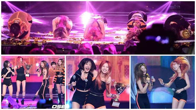 EXID nhảy 'tưng tưng', quỳ gối cảm ơn fan với chiếc cúp No.1 đầu tiên Ảnh 2