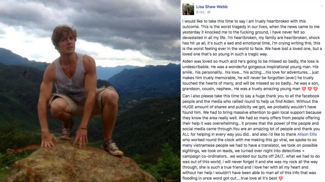 Cô ruột Aiden Webb viết 'lời cảm tạ' cư dân mạng Việt Nam Ảnh 2
