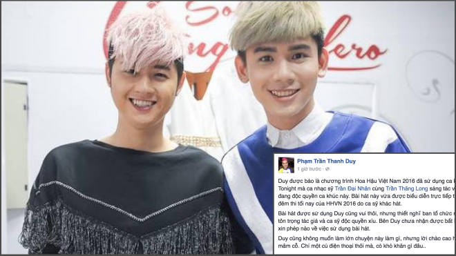 Thanh Duy, Đại Nhân 'tố' BTC Hoa Hậu Việt Nam 2016 vi phạm độc quyền ca khúc Ảnh 2