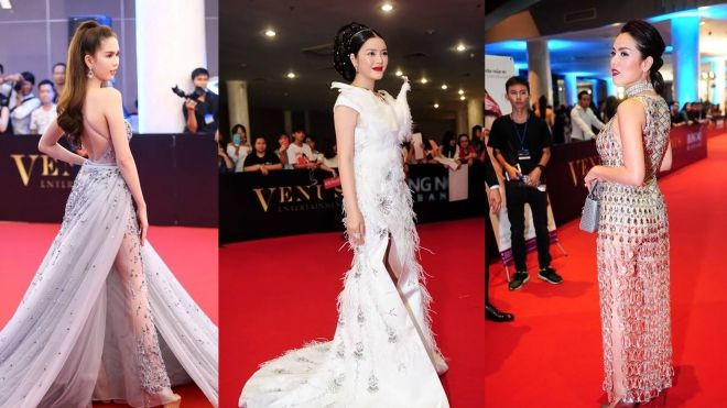 Váy pha lê, mốt xuyên thấu, váy đính lông vũ thi nhau 'khoe sắc' tại Đêm hội chân dài Ảnh 2