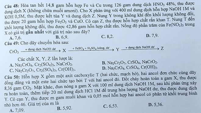 Bài giải, đề thi môn Hóa học THPT quốc gia 2016 Ảnh 2