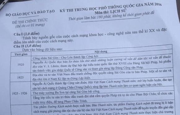 Bài giải, đề thi môn Lịch sử THPT quốc gia 2016 Ảnh 2