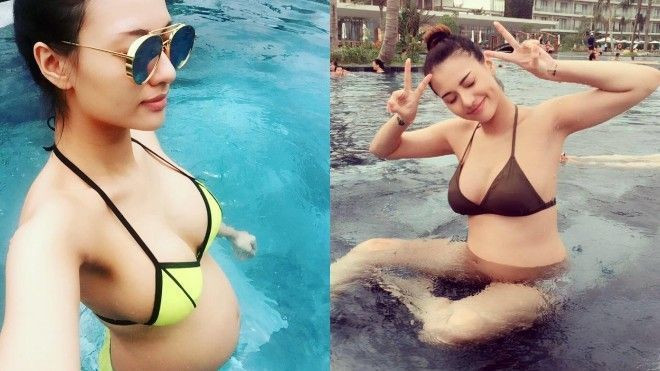Hồng Quế diện bikini tự tin khoe bụng bầu 'nóng bỏng' Ảnh 2