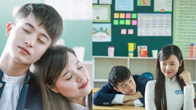 Bắt gặp khoảnh khắc Harry Lu và Midu tựa đầu vào nhau trong poster phim có đồng phục siêu đẹp Ảnh 2