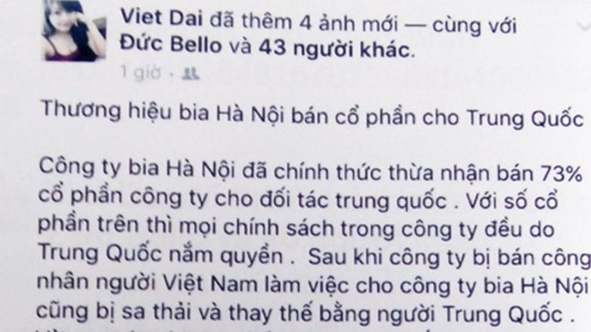 Tung tin 'bia Hà Nội bán cổ phần cho Trung Quốc', 9X bị phạt 12,5 triệu đồng Ảnh 2