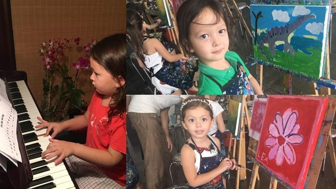 Mới 4 tuổi, Tôm - Tép nhà Hồng Nhung đã vẽ tranh, đánh đàn thần sầu như thế này đây Ảnh 2