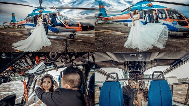 Bộ ảnh cưới lung linh bên trực thăng 300 tỷ của DJ số 1 Việt Nam và nữ đạo diễn 'triệu view' Ảnh 2