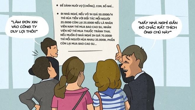 Tranh biếm họa hỗ trợ tiền cho công nhân mua bao cao su, đi nhà nghỉ Ảnh 2