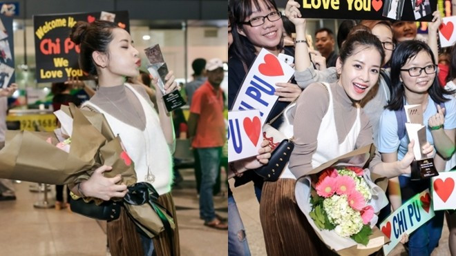 Trở về từ Hàn Quốc, Chi Pu được đông đảo fan vây đón tại sân bay lúc tối muộn Ảnh 2