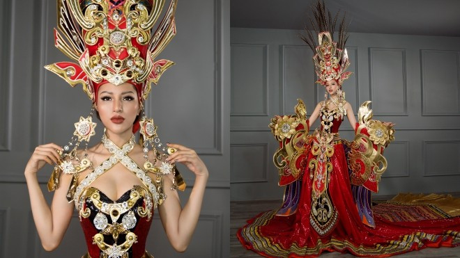 Siêu mẫu Khả Trang phá kỷ lục tại Hoa hậu Siêu quốc gia với bộ quốc phục nặng 44kg Ảnh 2