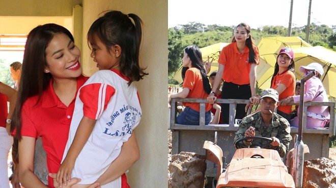 Phạm Hương cùng hai 'đàn em' rạng rỡ cưỡi máy cày đến với trẻ em vùng cao Ảnh 2