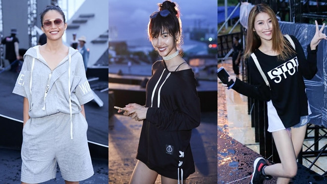 Hoàng Thùy cùng dàn người mẫu đội mưa tập chương trình trên sân khấu catwalk dài 200m Ảnh 2