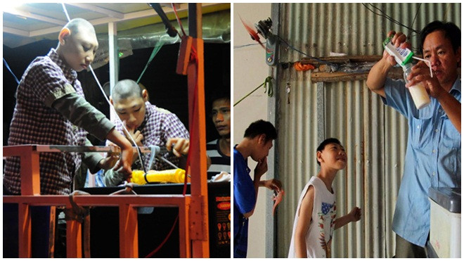 Người cha hát rong kéo theo 2 con bại não trên xe Ảnh 2