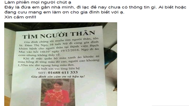 Đưa bố lên Hà Nội khám bệnh, cô gái mất tích sau khi đi mua đồ ăn Ảnh 2