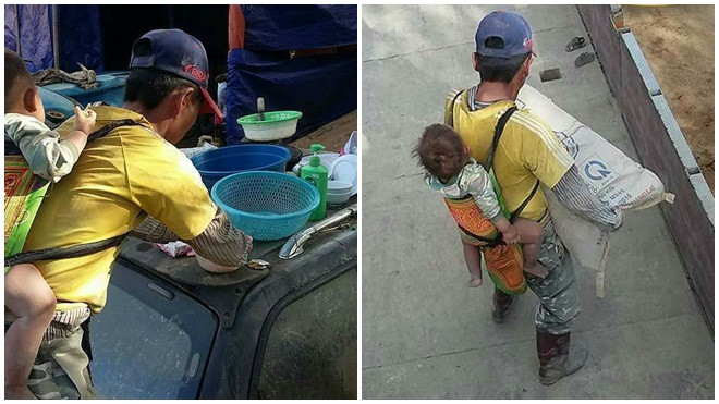 Khoảnh khắc ông bố vừa địu con, vừa bốc vác xi măng mưu sinh làm vạn người rơi nước mắt Ảnh 2