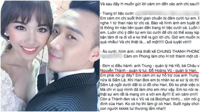 Hari Won copy status cám ơn của chồng, kí tên 'vợ Trấn Thành' đóng dấu chủ quyền Ảnh 2