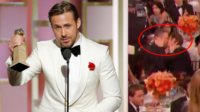 Trong lúc Ryan Gosling thắng Quả Cầu Vàng, đột nhiên có 2 nam diễn viên quay sang hôn nhau Ảnh 2