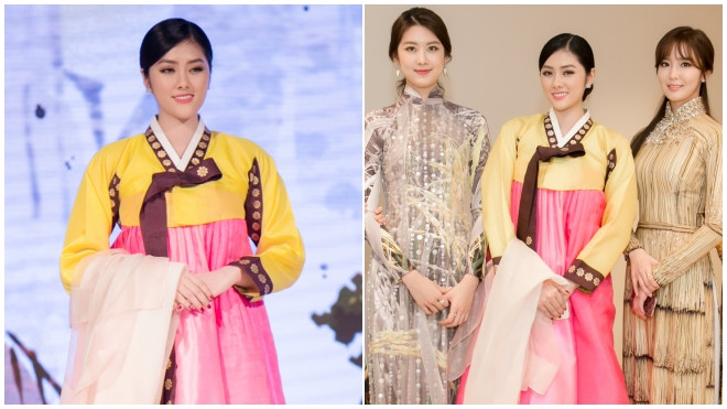 Huỳnh Tiên diện Hanbok, tự tin giao lưu cùng Miss Korea trên sân khấu Ảnh 2