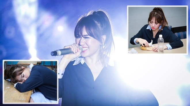 Hari Won ngủ gật, ăn vội bánh mì chạy 2 chương trình thiện nguyện trong 1 đêm Ảnh 2