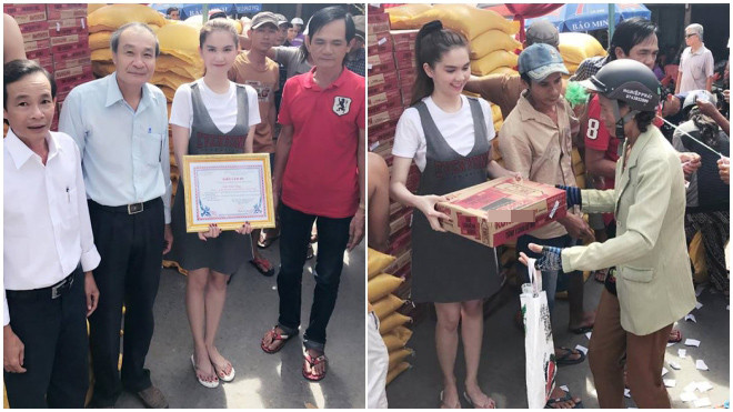 Tạm gác bán sim, bán nhà, Ngọc Trinh âm thầm về quê phát 16 tấn gạo cho người nghèo Ảnh 2