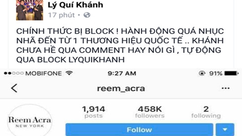 Tài khoản Instagram của Lý Quí Khánh chính thức bị thương hiệu Reem Acra block Ảnh 2
