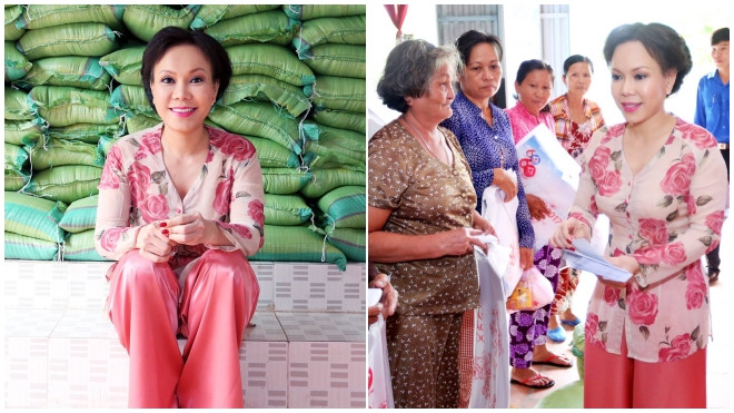 Việt Hương mặc áo bà ba đi trao quà cho người nghèo Ảnh 2
