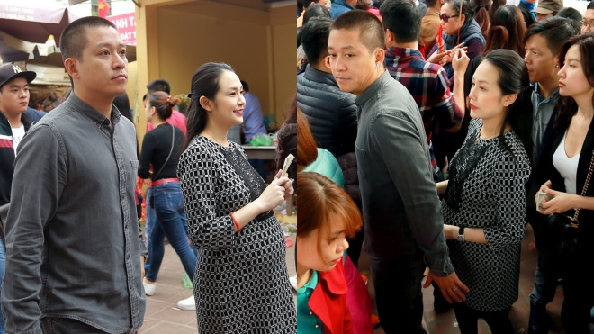 Tuấn Hưng liên tục bảo vệ bà xã bầu 8 tháng giữa dòng người đi lễ đầu năm Ảnh 2