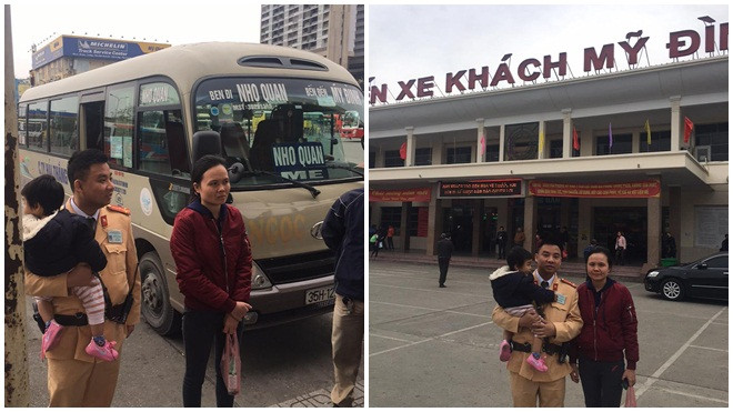 Cảm động hình ảnh CSGT tìm hành lý thất lạc cho hai mẹ con ở bến xe Mỹ Đình Ảnh 2