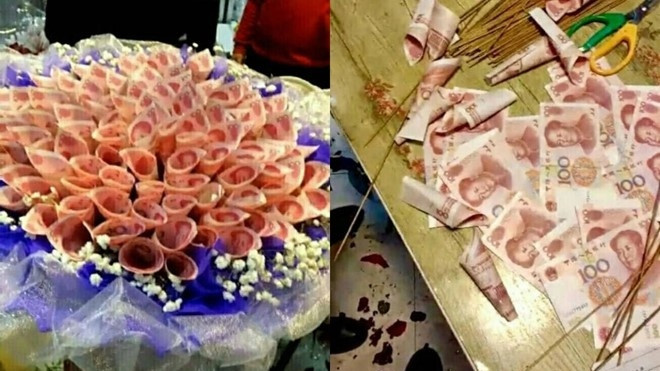 Chàng trai gây choáng khi tặng bạn gái bó hoa làm bằng tiền Ảnh 2