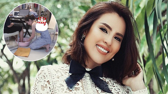 Á Hậu Phương Lê gây 'sốt' cộng đồng mạng với hình ảnh rửa chân cho chồng Ảnh 2