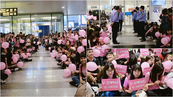 An ninh thắt chặt, Sone Việt ngồi 2 hàng ngay ngắn đón 3 'mẩu' SNSD đáp xuống Hà Nội Ảnh 2