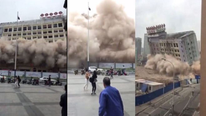 Trung Quốc: Cả toà nhà bất ngờ đổ sập khiến người đi đường bỏ chạy tán loạn Ảnh 2