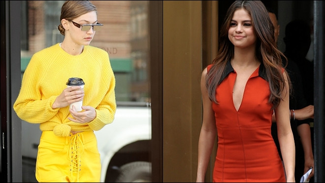 Selena Gomez và Gigi Hadid cùng diện đồ cam vàng chói lọi trên phố Ảnh 2