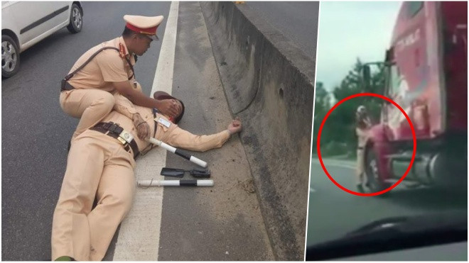 Làm nhiệm vụ, một cảnh sát giao thông bị hất văng xuống đường nguy kịch Ảnh 2