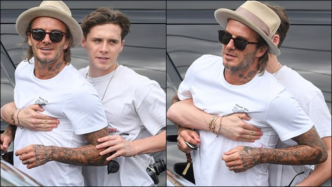 Dù đã có bạn gái nhưng cậu cả nhà Beckham vẫn thích nghịch ngợm ôm ấp bố Ảnh 2