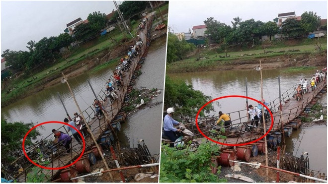 Cầu phao tạm bợ giữa Thủ đô, 30 phút gần chục người té ngã Ảnh 2