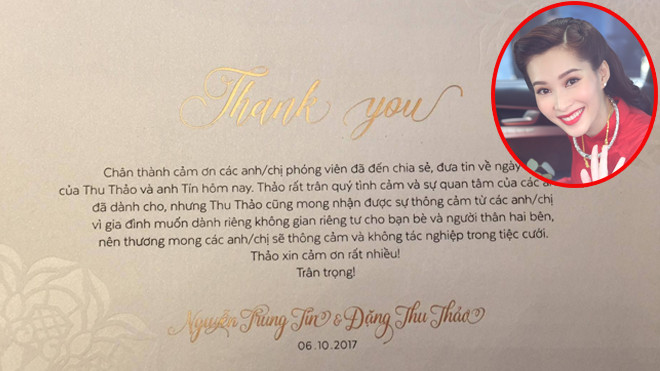 Trước giờ tiệc cưới tối nay: Đặng Thu Thảo lịch sự gửi thiệp từ chối khéo cho phóng viên tác nghiệp đám cưới! Ảnh 2