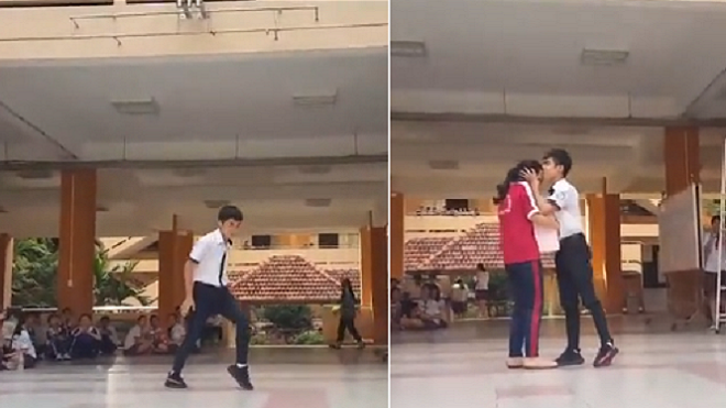 Cả trường hò reo khi nam sinh 17 tuổi nhảy giữa sân trường mừng sinh nhật bạn gái Ảnh 2